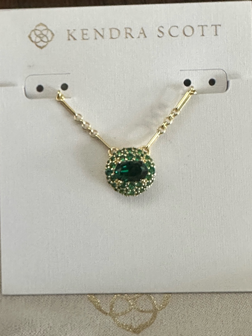 NWT Kendra Scott Bella Short Pendant Necklace Gold Dark Green Crystal